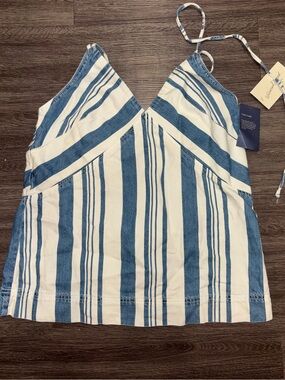 Striped Blue & White V-Neck Spaghetti Strap Tank Top